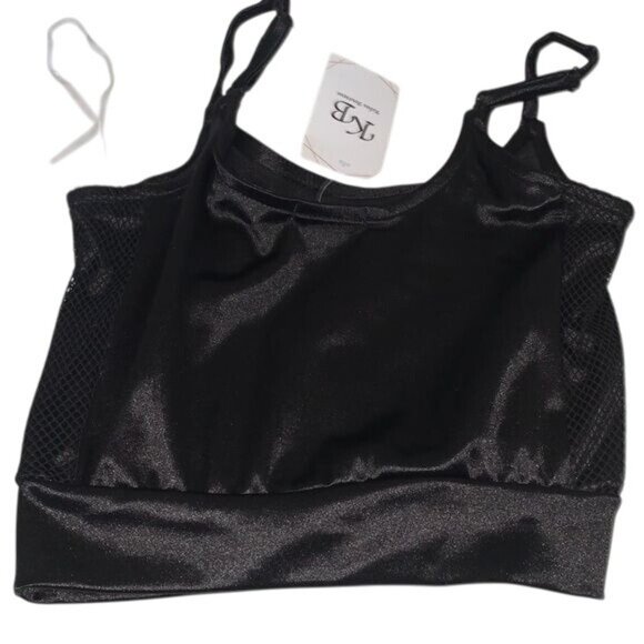 Heart & Hips Black Mesh & Shiny Polyester Blend Crop Tank Top S - Picture 5 of 7